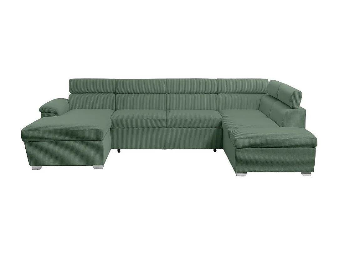 Canapé panoramique PAOLA 6 places convertible avec 2 coffres en velours côtelé vert