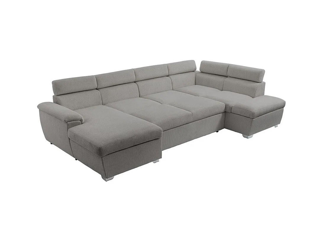 Canapé panoramique PAOLA 6 places convertible avec 2 coffres en velours côtelé gris