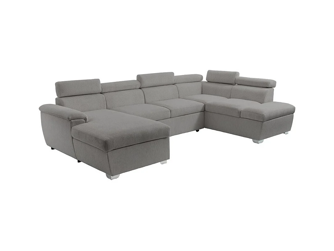 Canapé panoramique PAOLA 6 places convertible avec 2 coffres en velours côtelé gris