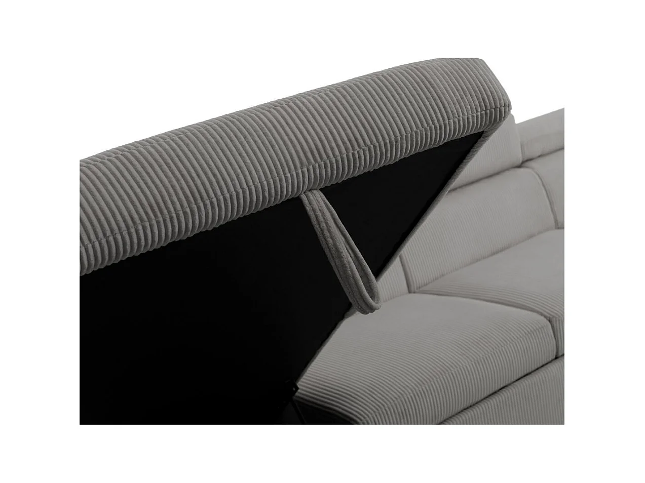 Canapé panoramique PAOLA 6 places convertible avec 2 coffres en velours côtelé gris