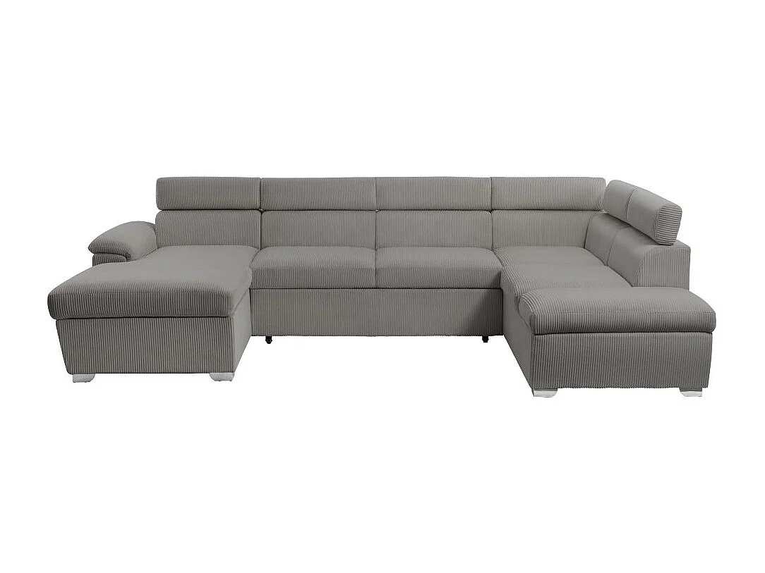 Canapé panoramique PAOLA 6 places convertible avec 2 coffres en velours côtelé gris