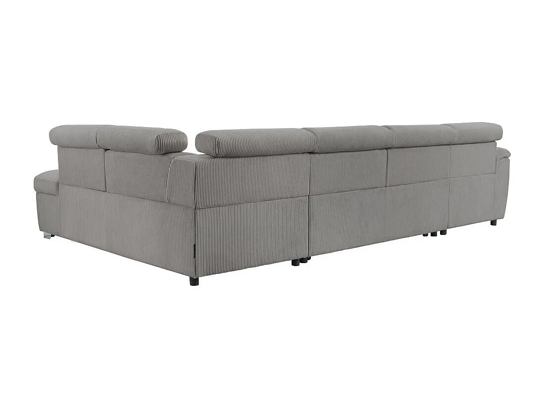 Canapé panoramique PAOLA 6 places convertible avec 2 coffres en velours côtelé gris
