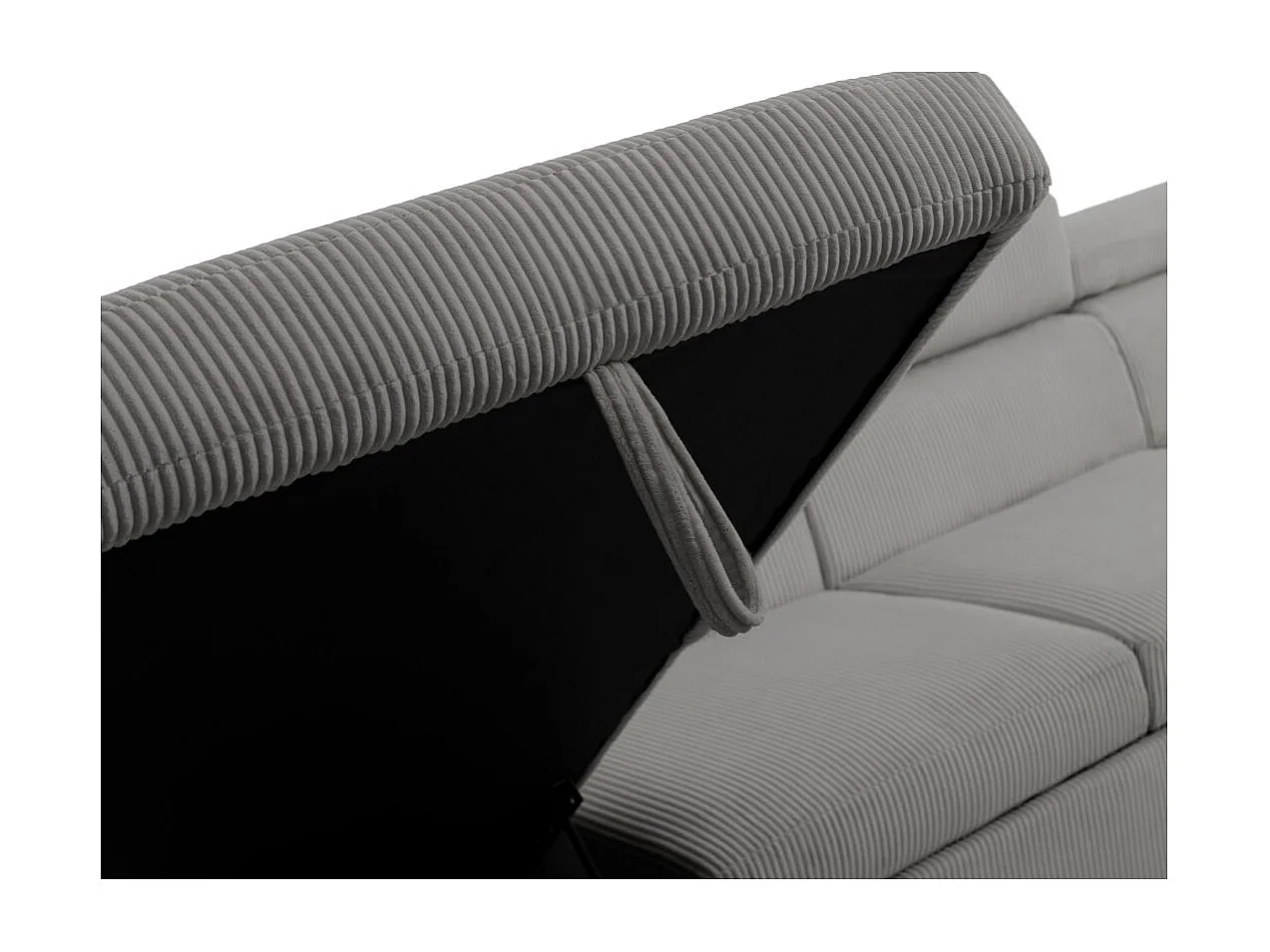 Canapé panoramique PAOLA 6 places convertible avec 2 coffres en velours côtelé gris