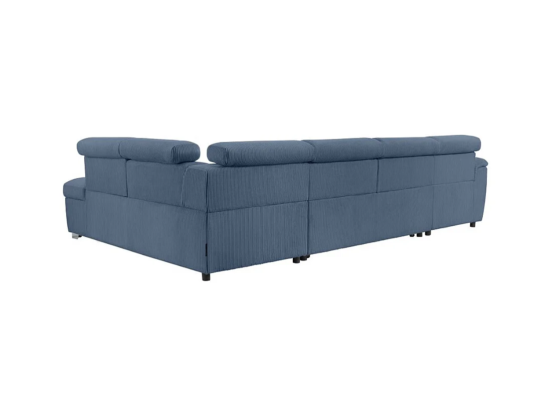 Canapé panoramique PAOLA 6 places convertible avec 2 coffres en velours côtelé bleu