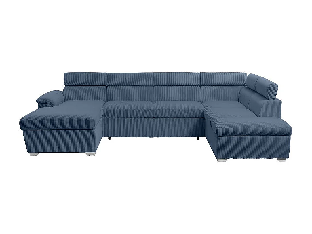 Canapé panoramique PAOLA 6 places convertible avec 2 coffres en velours côtelé bleu