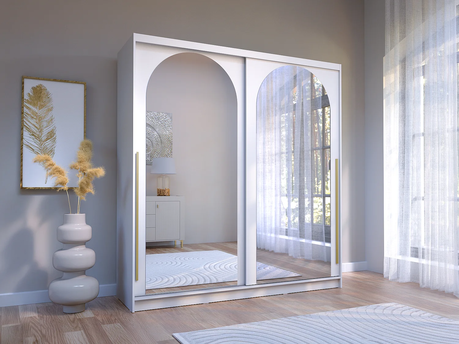 Armoire 2 portes coulissantes – Avec miroirs – L200 cm – Coloris : Blanc - ALVARENO