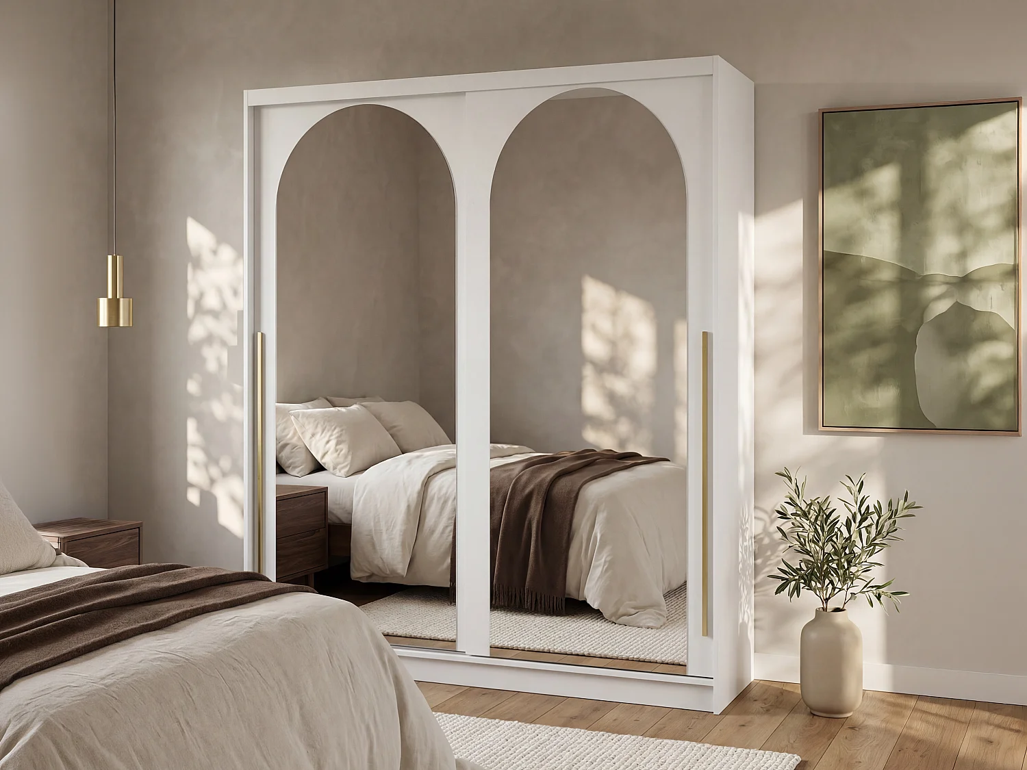 Armoire 2 portes coulissantes – Avec miroirs – L200 cm – Coloris : Blanc - ALVARENO