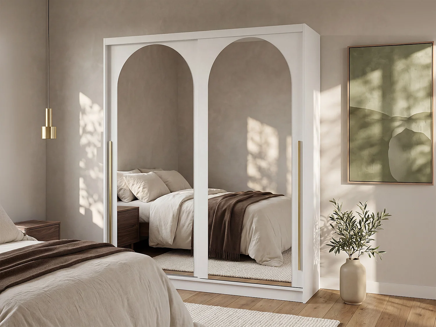 Armoire 2 portes coulissantes – Avec miroirs – L200 cm – Coloris : Blanc - ALVARENO
