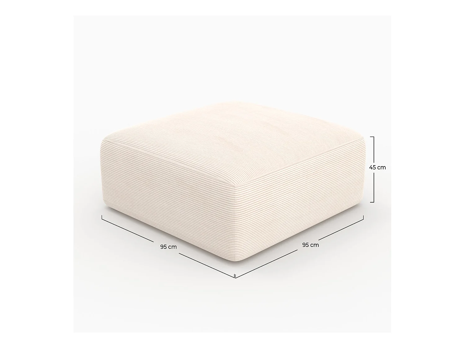 Pouf carré pour canapé modulable en velours blanc cassé - Mina