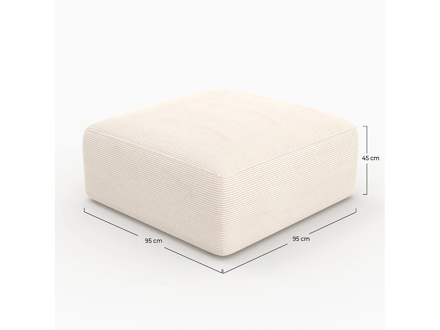 Pouf cuadrado para sofá modular en terciopelo blanco roto - Mina