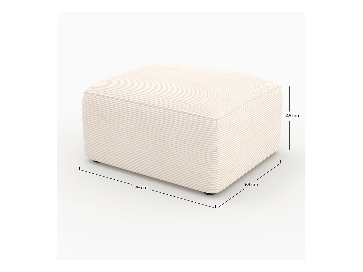 Pouf rectangulaire pour canapé modulable en velours blanc cassé - Mina