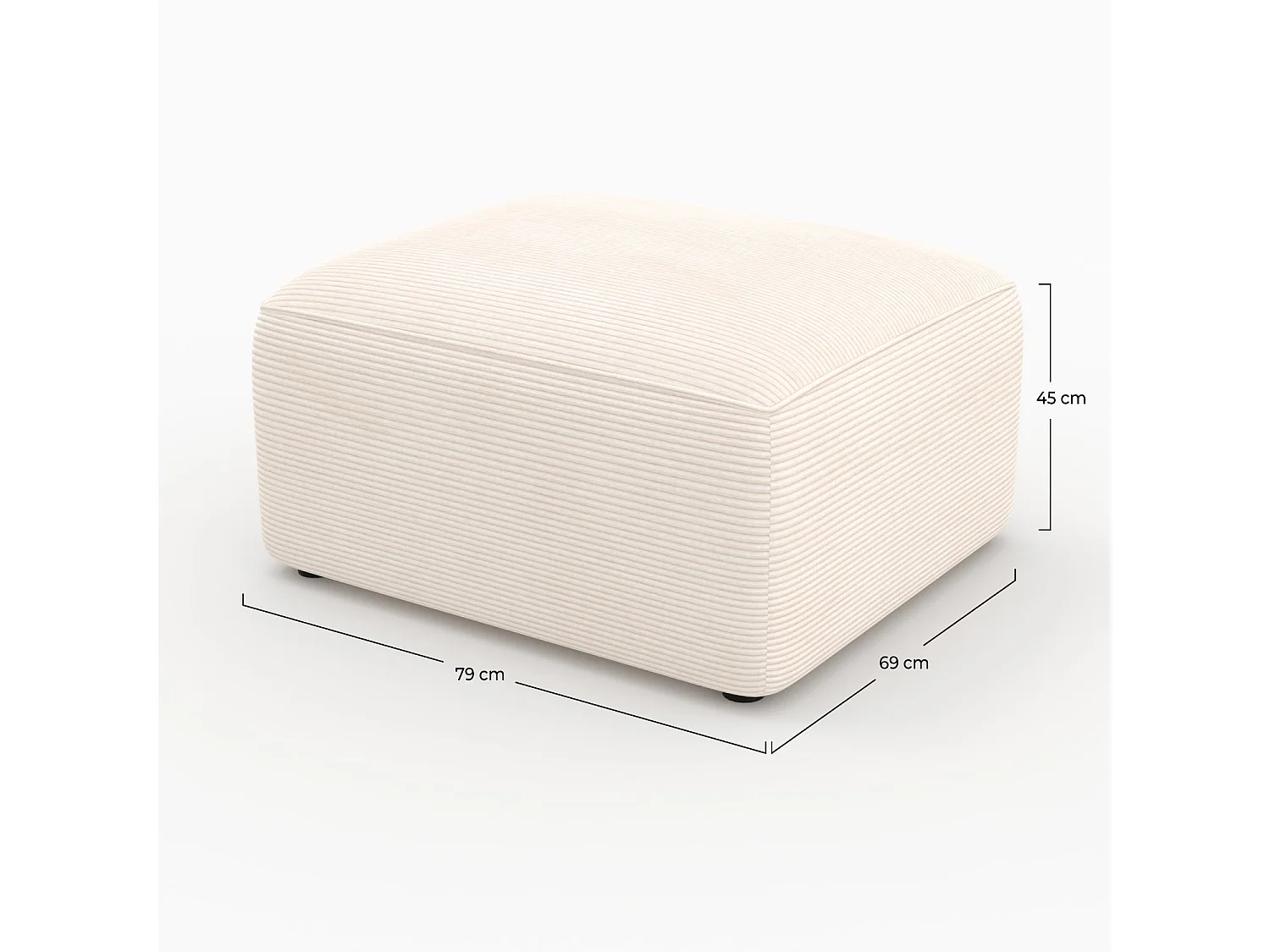 Puf rectangular para sofá modular en terciopelo blanco roto - Mina