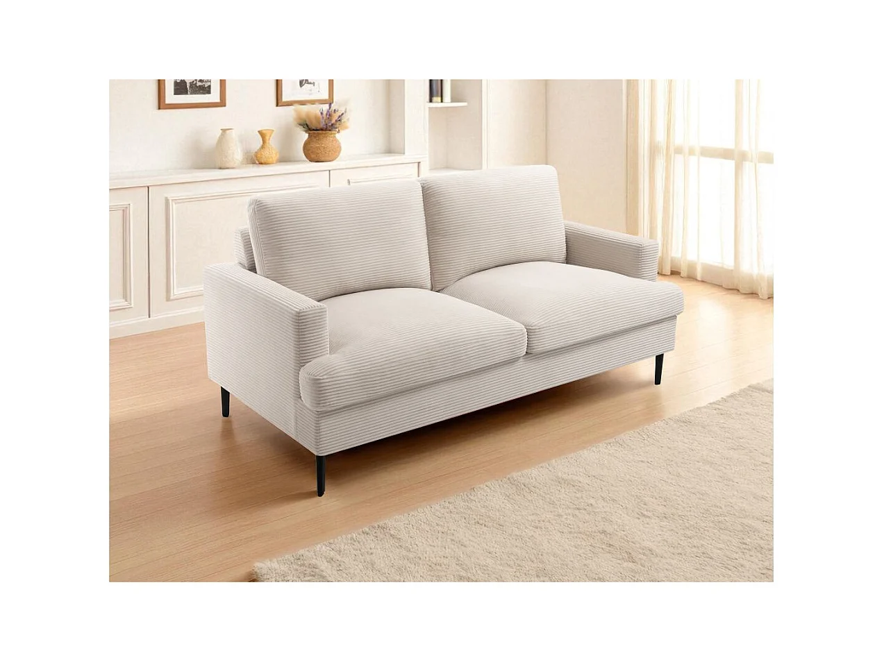 Canapé droit 3 places TALMA en velours côtelé beige