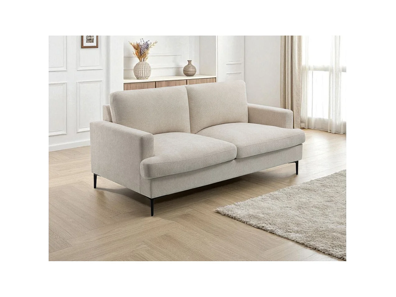 Canapé droit TALMA 3 places en tissu beige pieds métal