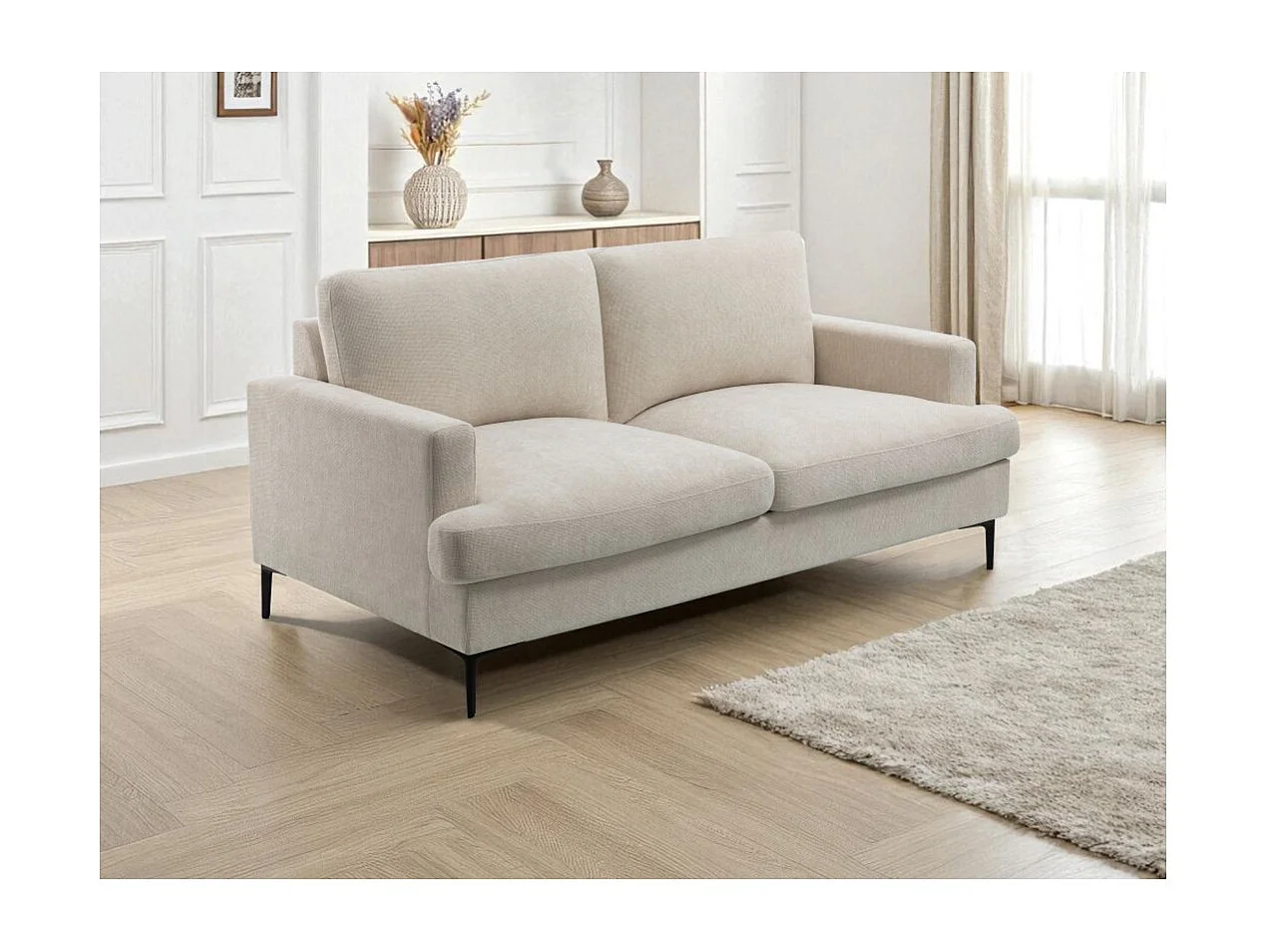 Canapé droit TALMA 3 places en tissu beige pieds métal