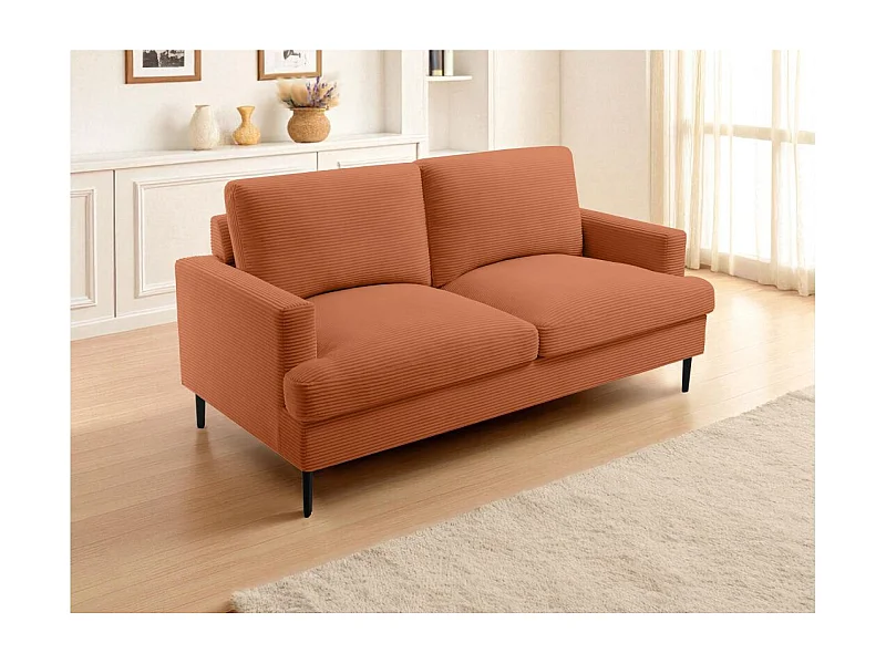 Canapé droit 3 places TALMA en velours côtelé terracotta