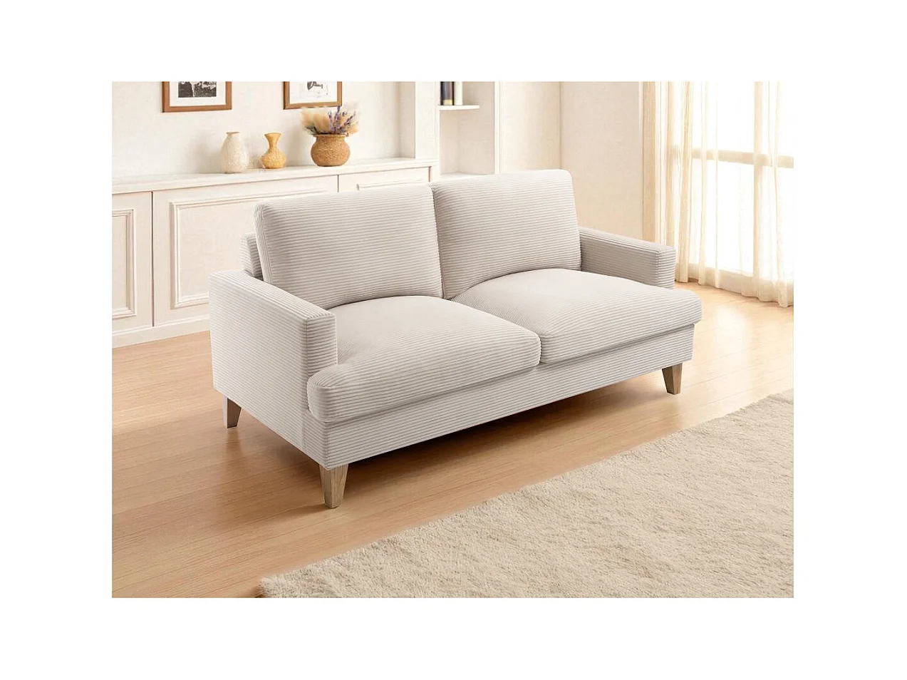 Canapé droit 3 places TALMA en velours côtelé beige