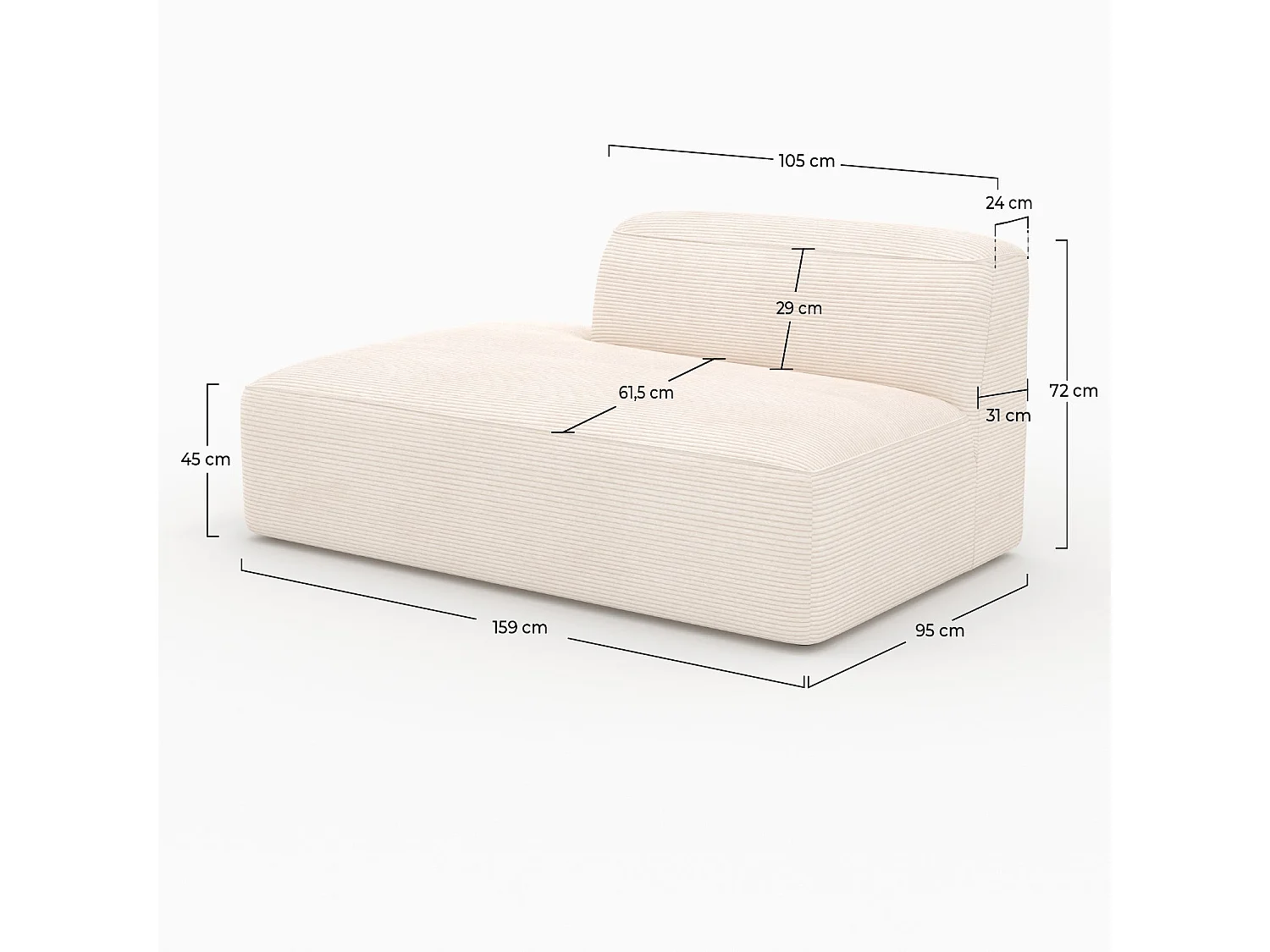 Diván con respaldo a la derecha para sofá modular de terciopelo blanco - Mina