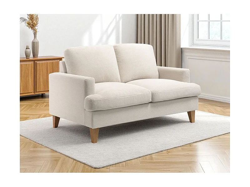 Canapé droit 2 places TALMA en velours côtelé beige