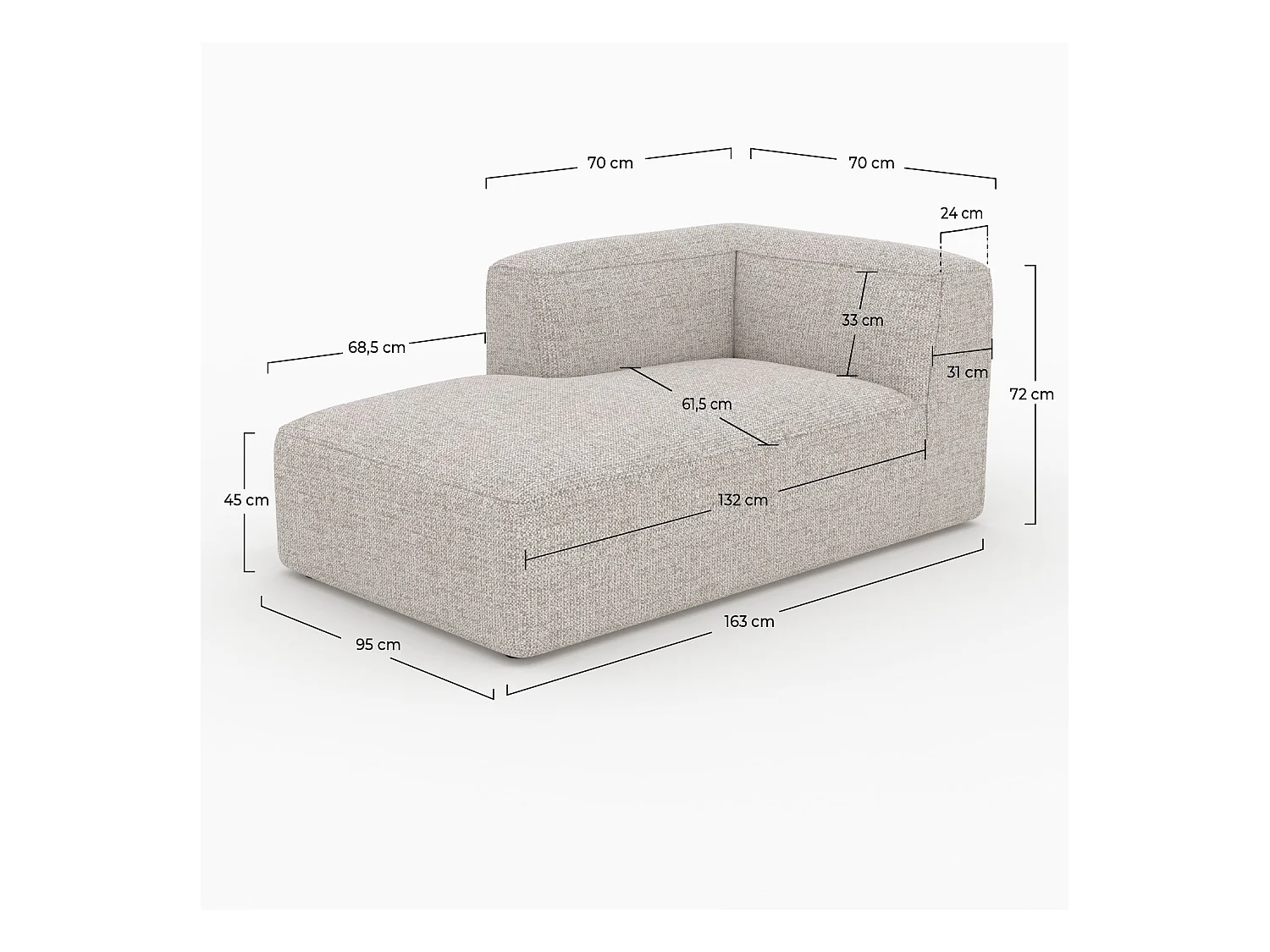 Méridienne d'angle à gauche pour canapé modulable en tissu beige - Hestia