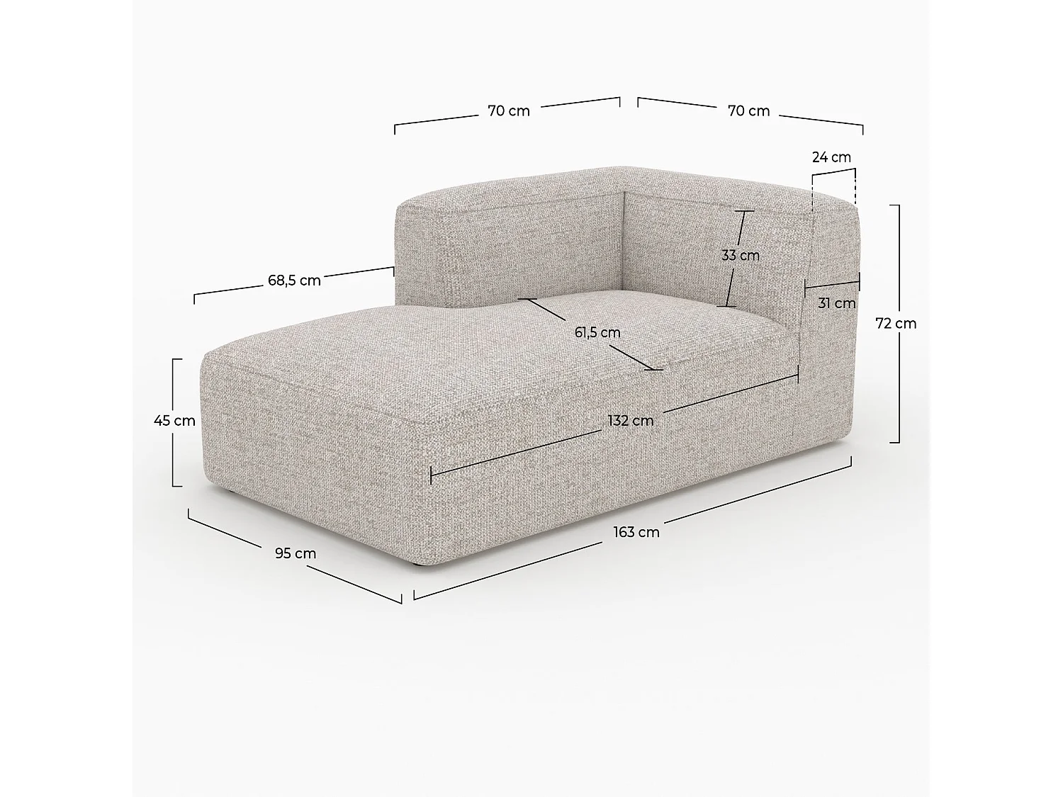 Méridienne d'angle à gauche pour canapé modulable en tissu beige - Hestia