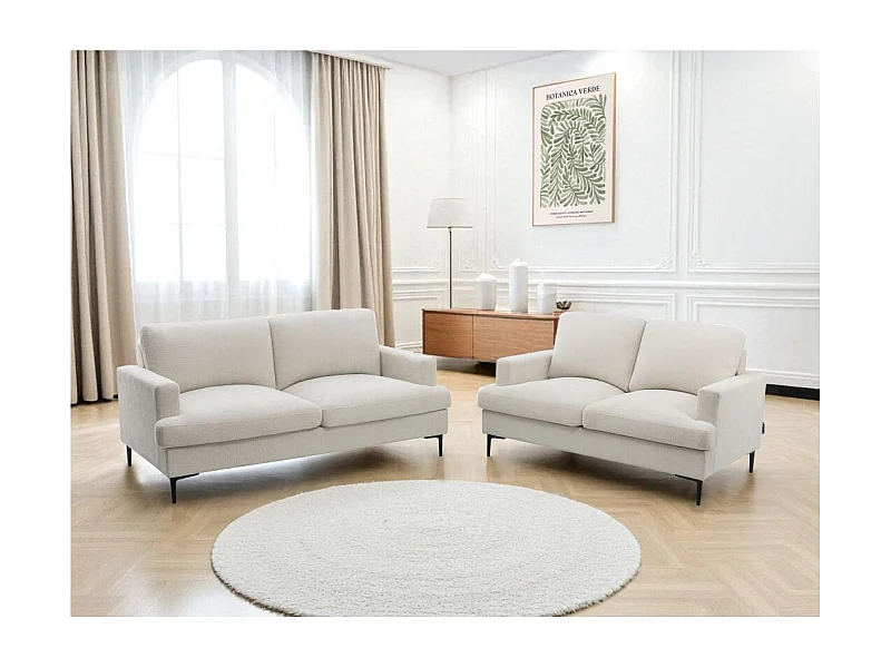 Ensemble canapés droits TALMA 3 + 2  places en tissu beige pieds métal