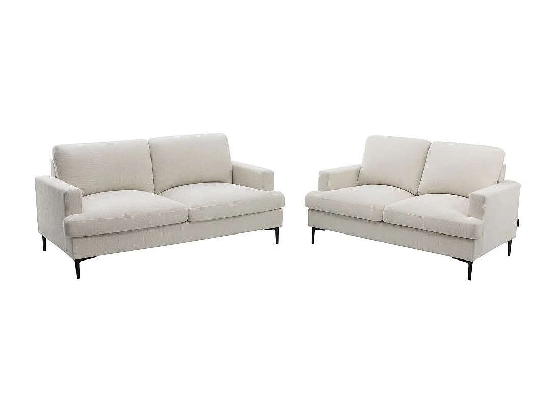 Ensemble canapés droits TALMA 3 + 2  places en tissu beige pieds métal