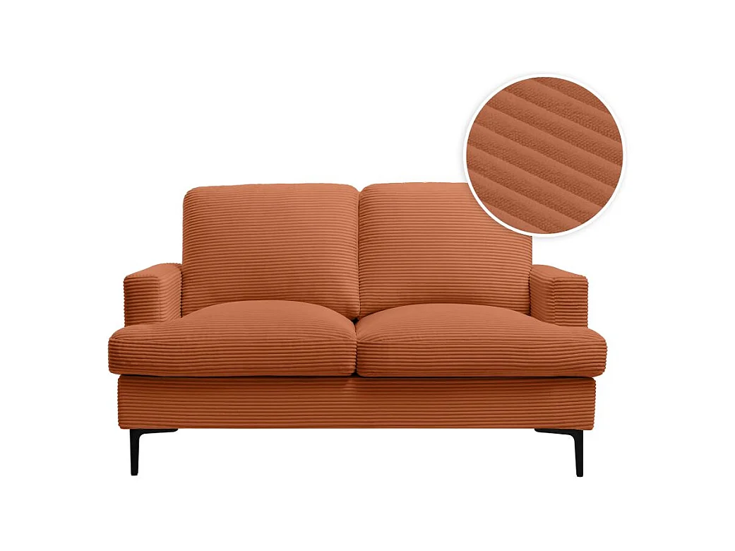Canapé droit 2 places TALMA en velours côtelé terracotta