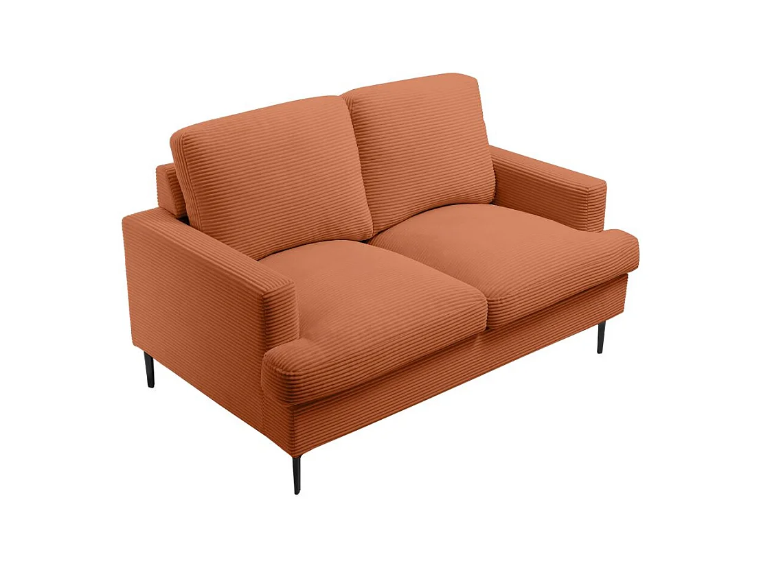 Canapé droit 2 places TALMA en velours côtelé terracotta