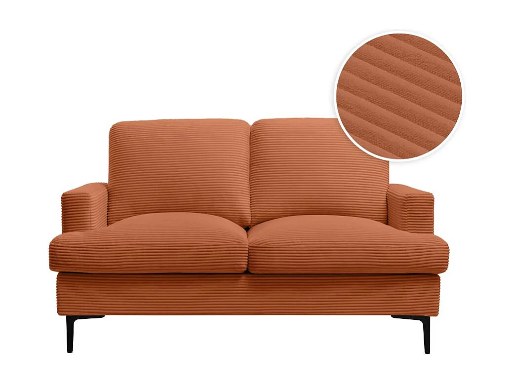 Canapé droit 2 places TALMA en velours côtelé terracotta