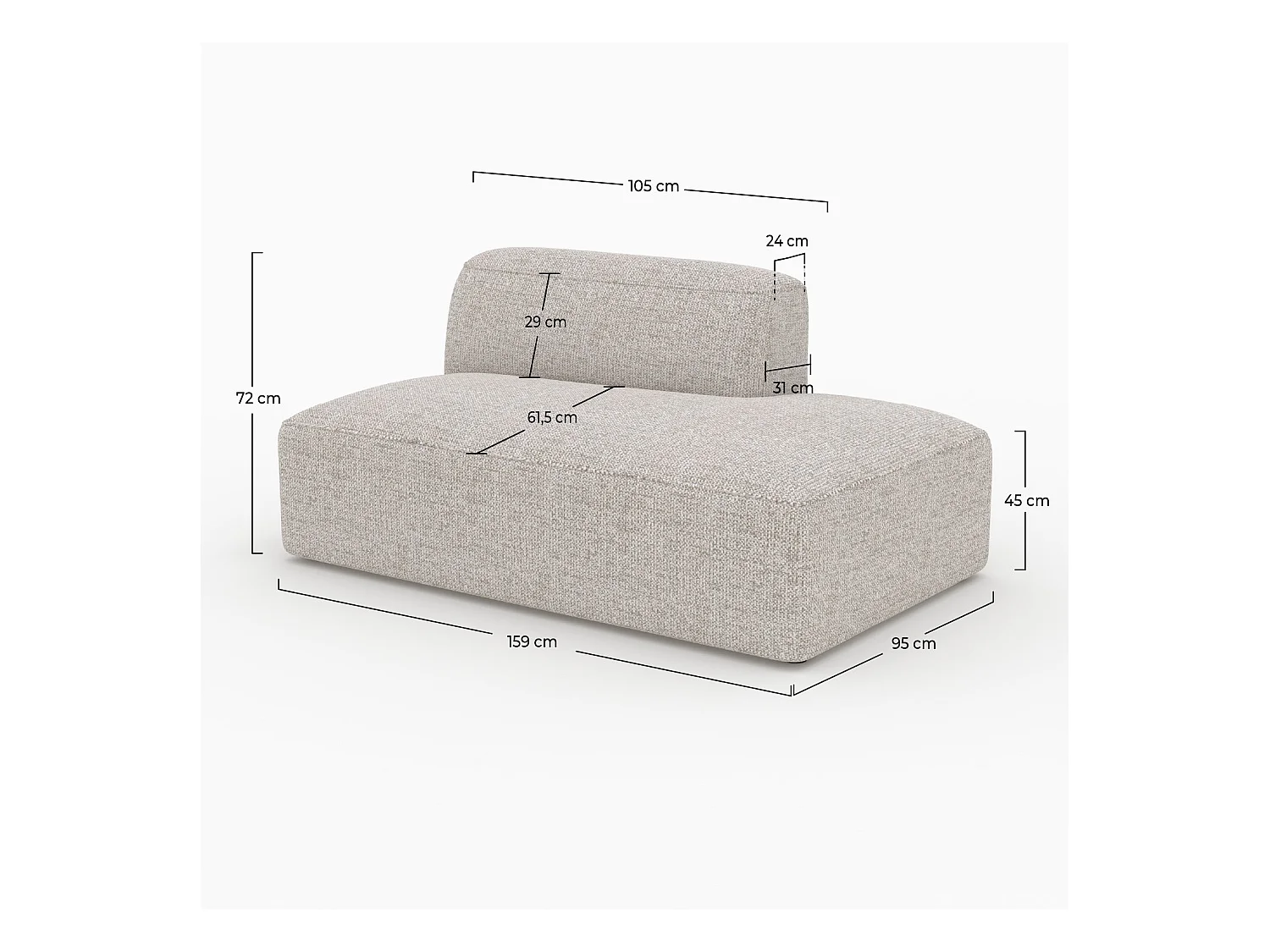 Méridienne dossier à gauche pour canapé modulable en tissu beige - Hestia