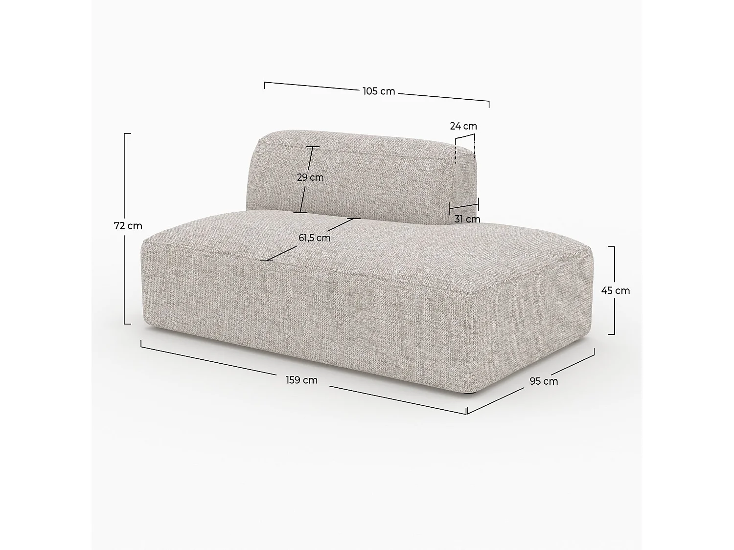 Méridienne dossier à gauche pour canapé modulable en tissu beige - Hestia