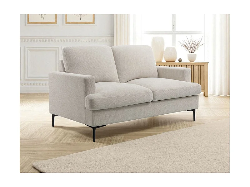 Canapé droit TALMA 2 places en tissu beige pieds métal