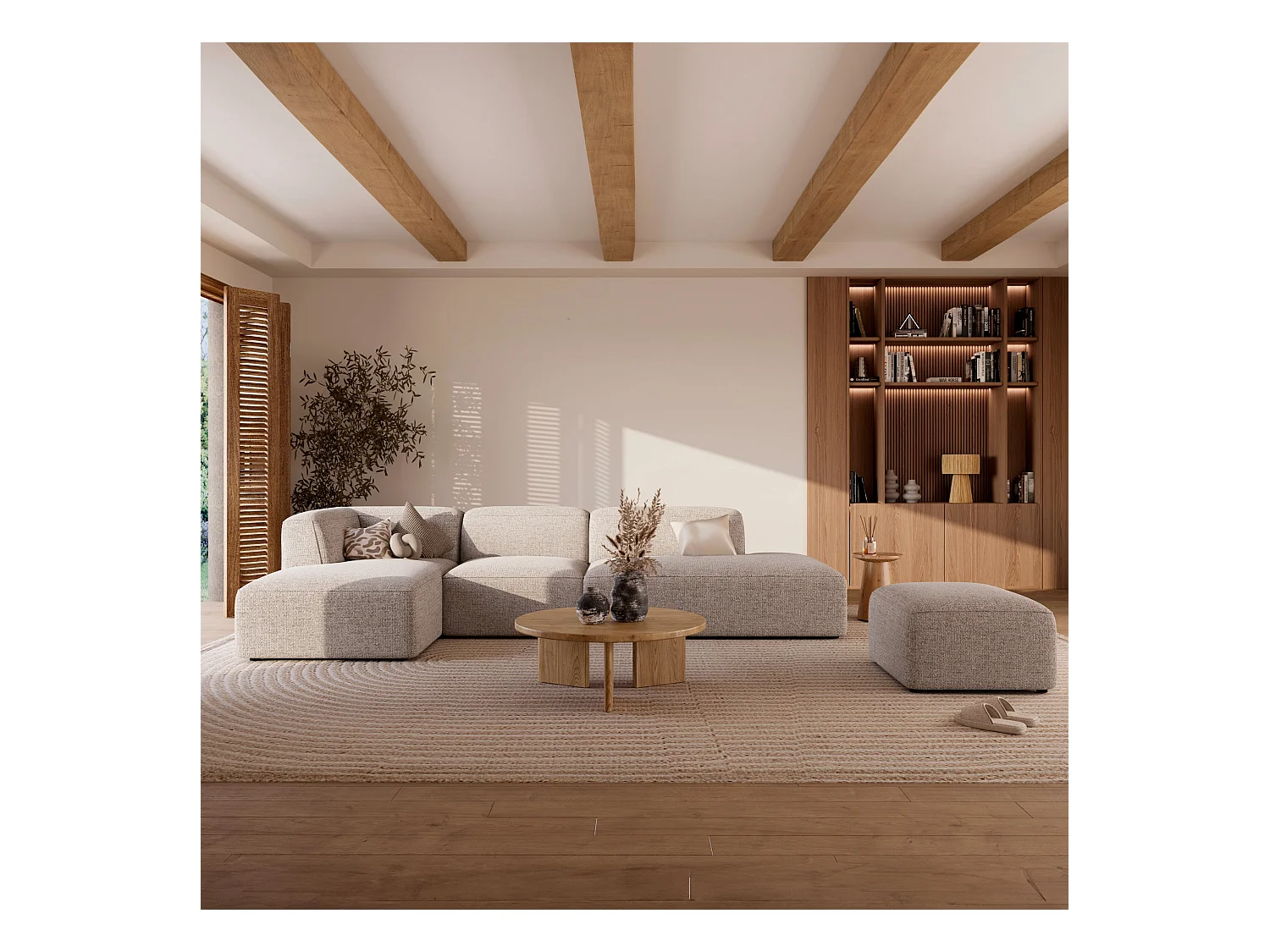 Chauffeuse pour canapé modulable en tissu beige - Hestia