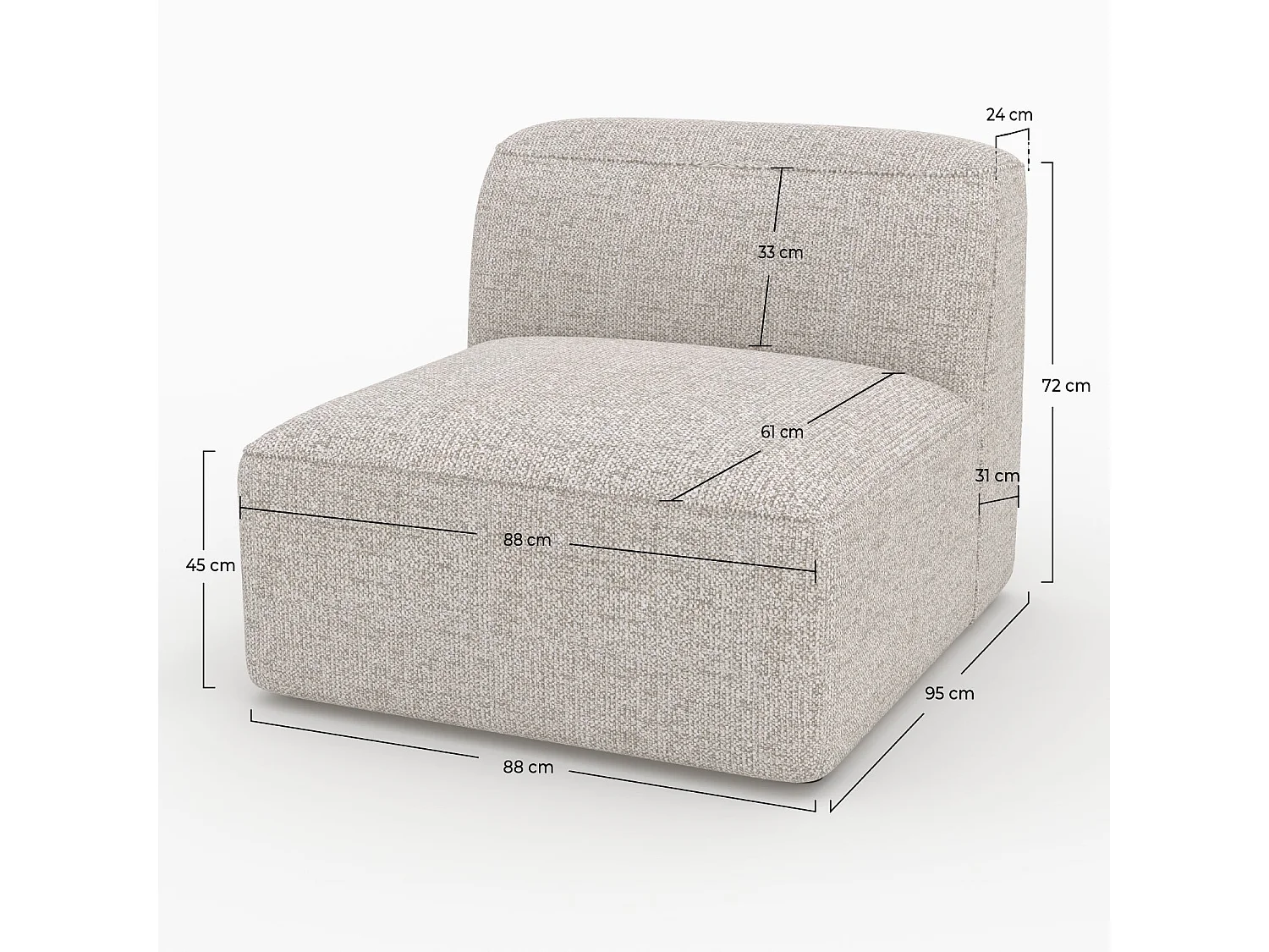 Poltrona per divano modulare in tessuto beige - Hestia