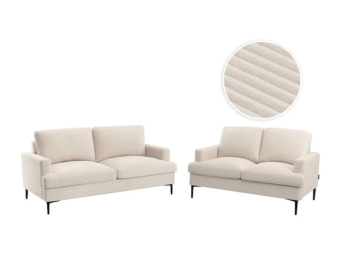 Ensemble canapés droits TALMA 3 + 2  places en velours côtelé beige pieds métal