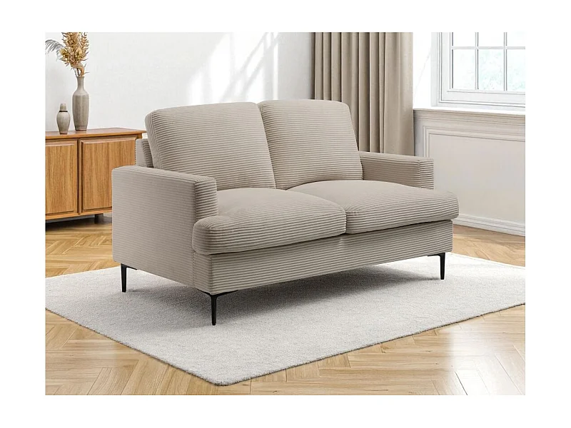 Canapé droit 2 places TALMA en velours côtelé taupe