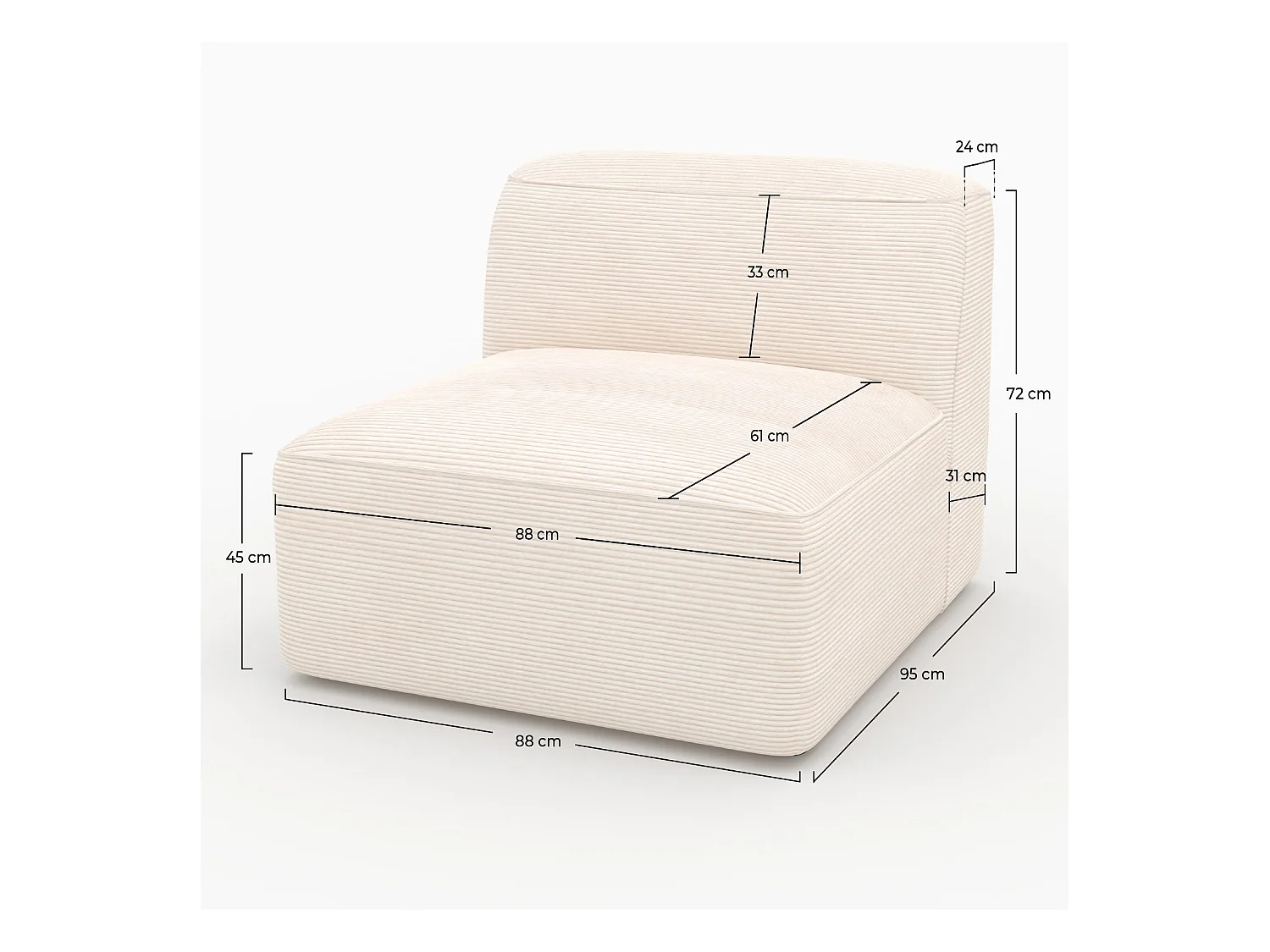 Chauffeuse pour canapé modulable en velours blanc cassé - Mina