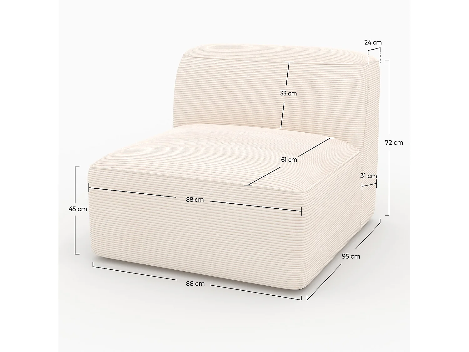 Sillón para sofá modular de terciopelo blanco roto - Mina