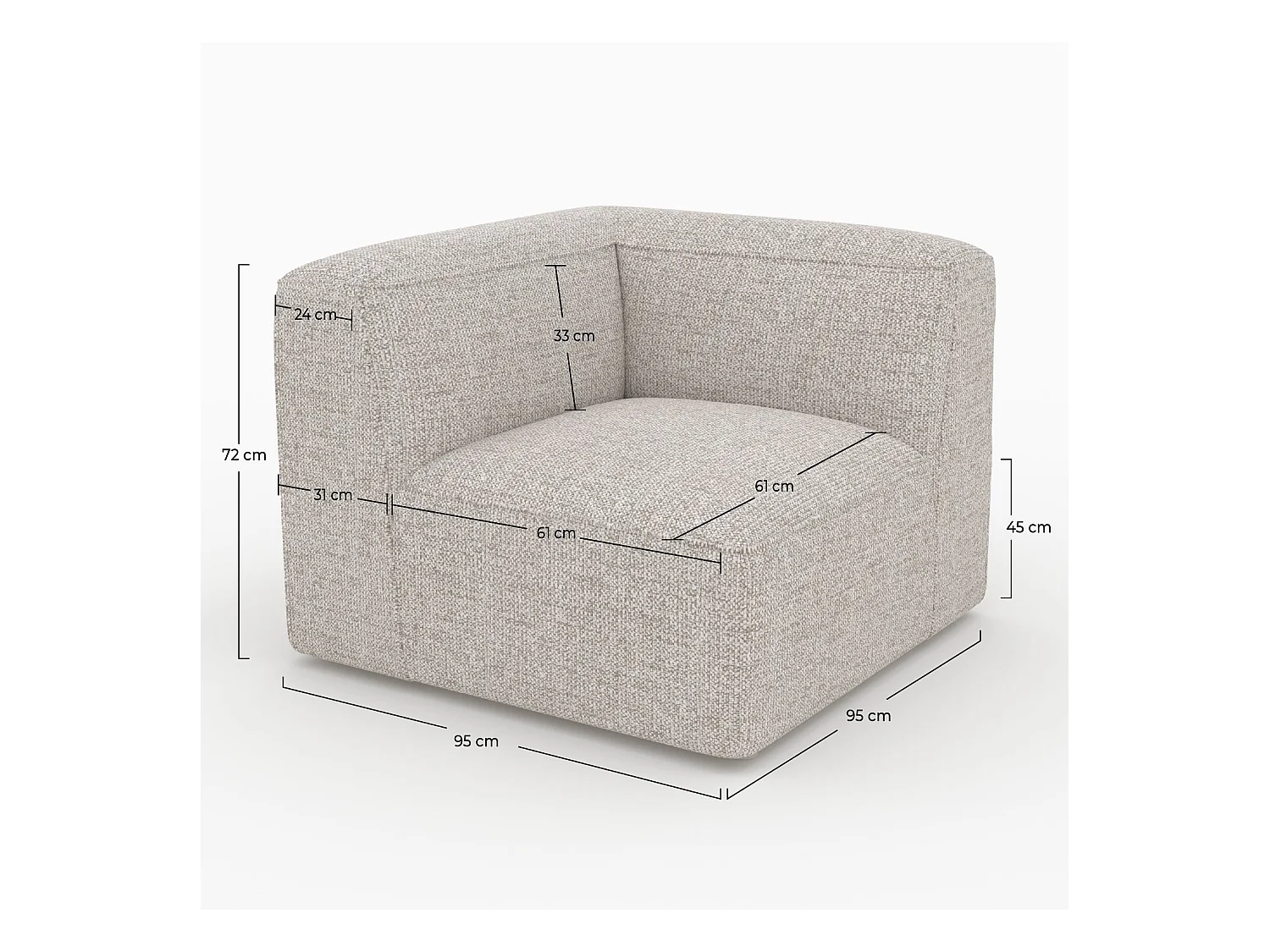 Angle interchangeable pour canapé modulable en tissu beige - Hestia