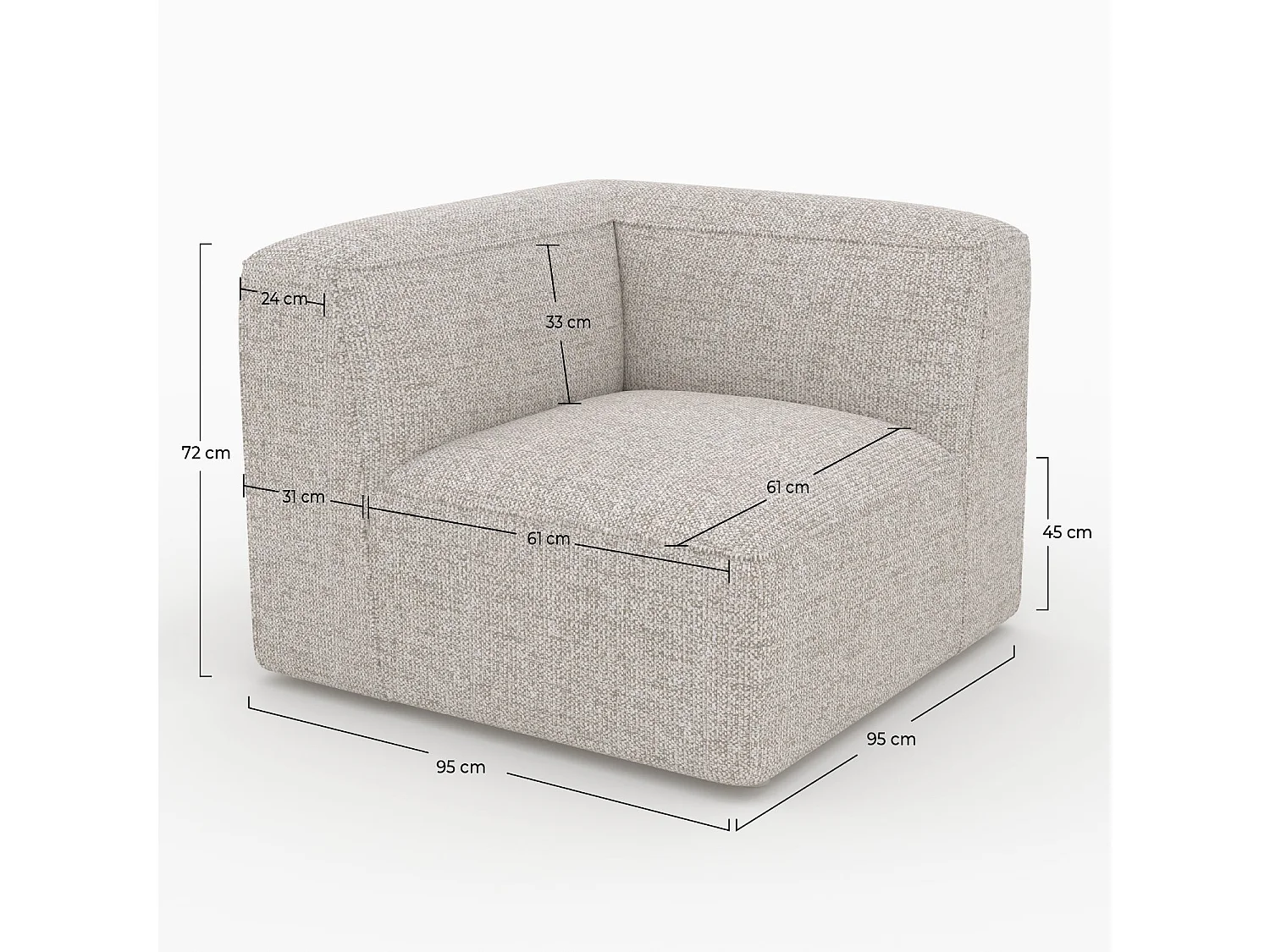 Ángulo intercambiable para sofá modular de tela beige - Hestia