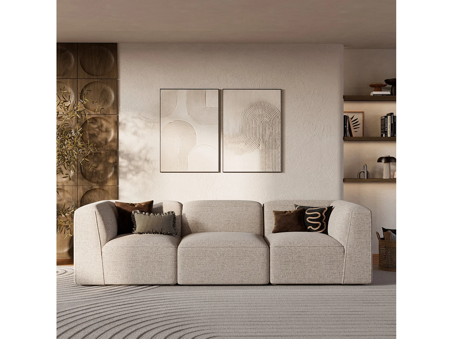 Modulo angolare intercambiabile per divano modulare in tessuto beige - Hestia