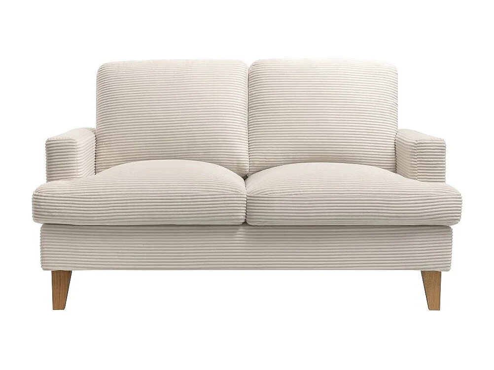 Ensemble canapés droits TALMA 3 + 2  places en velours côtelé beige pieds bois naturel