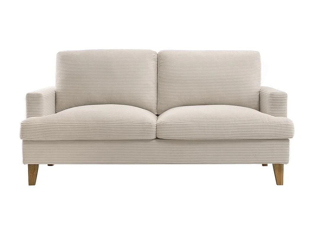 Ensemble canapés droits TALMA 3 + 2  places en velours côtelé beige pieds bois naturel