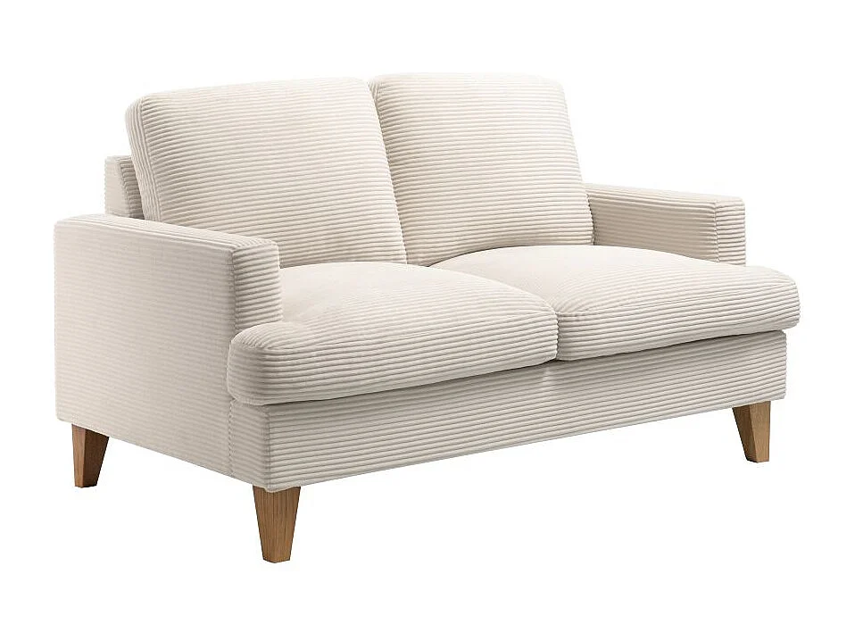 Ensemble canapés droits TALMA 3 + 2  places en velours côtelé beige pieds bois naturel