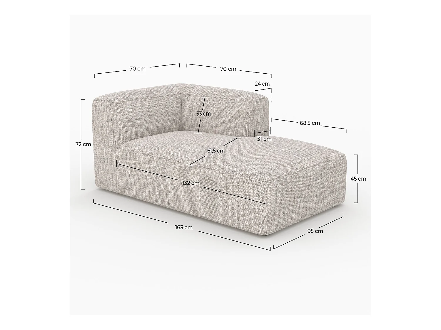 Méridienne d'angle à droite pour canapé modulable en tissu beige - Hestia