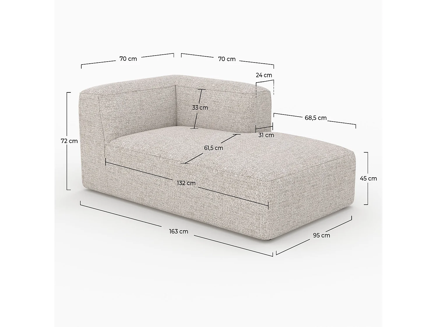 Méridienne d'angle à droite pour canapé modulable en tissu beige - Hestia