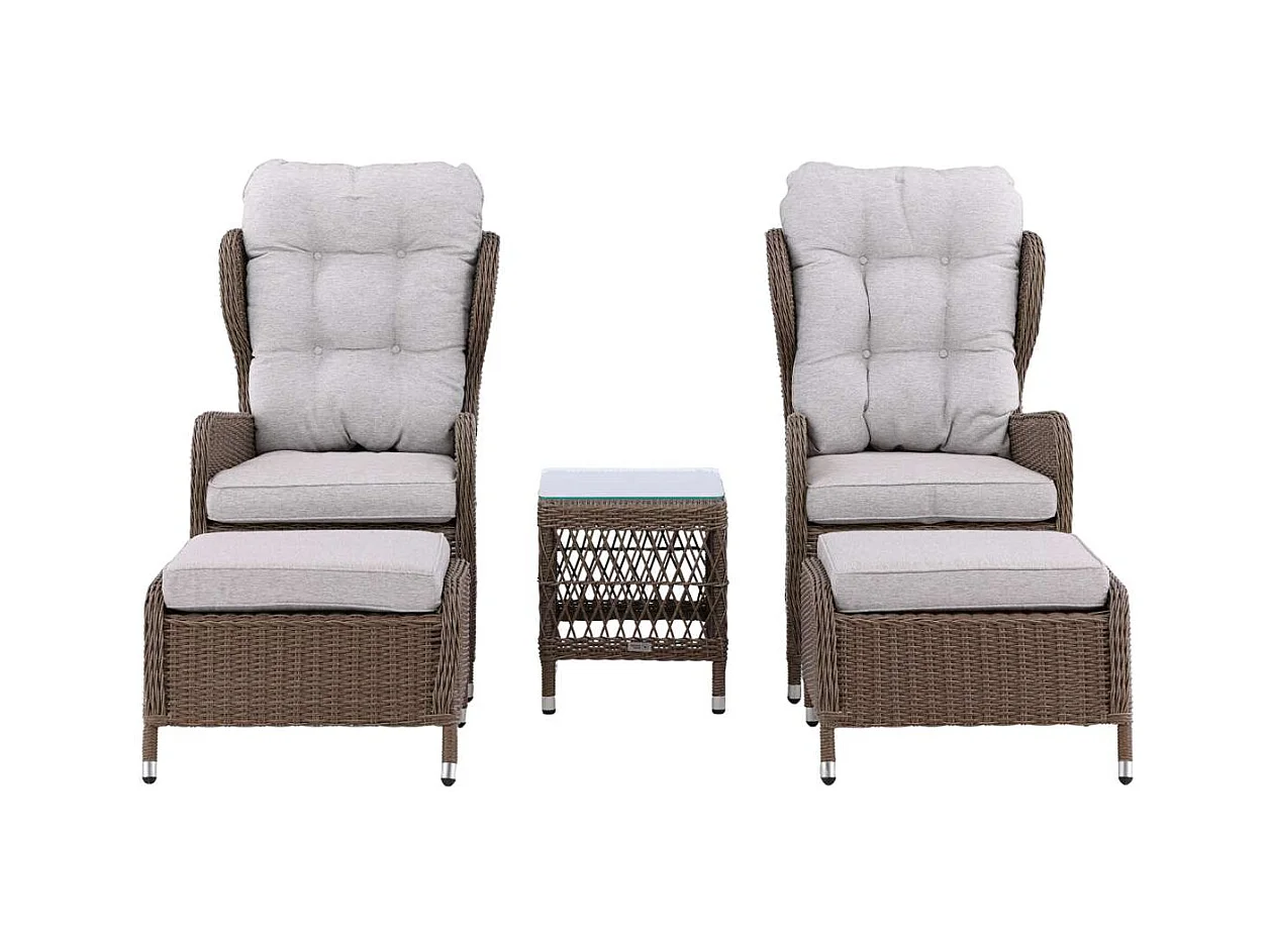 Washington Loungeset 2 Sessel, 2 Hocker, 1 Couchtisch natur.