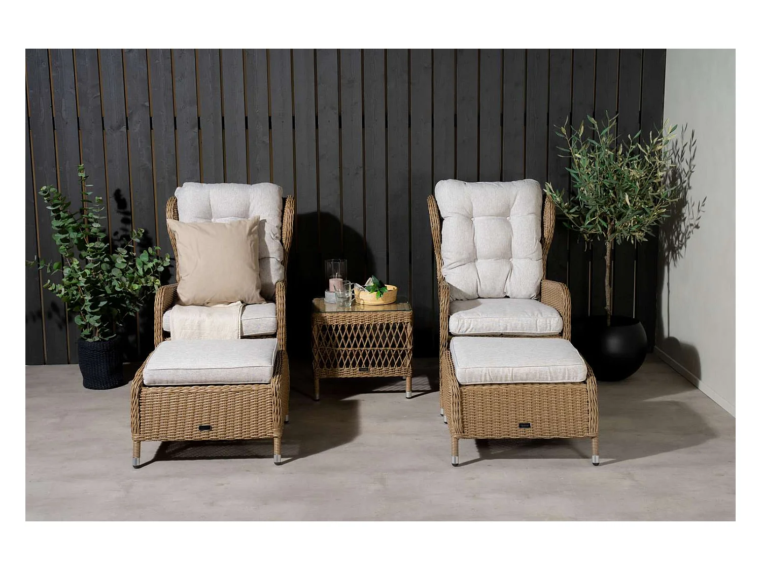 Washington Loungeset 2 Sessel, 2 Hocker, 1 Couchtisch natur.