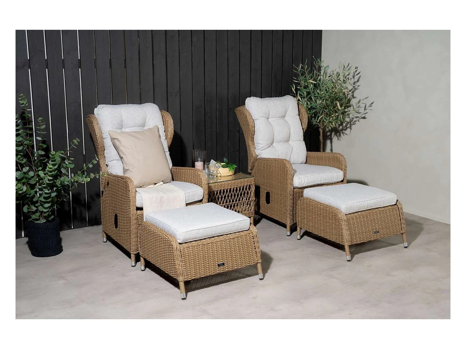 Washington Loungeset 2 Sessel, 2 Hocker, 1 Couchtisch natur.
